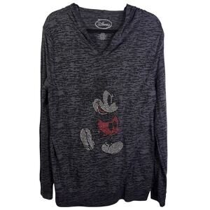 Disney Mickey Mouse Rhinestone Hoodie Top Black Gray Burnout XXL Womens